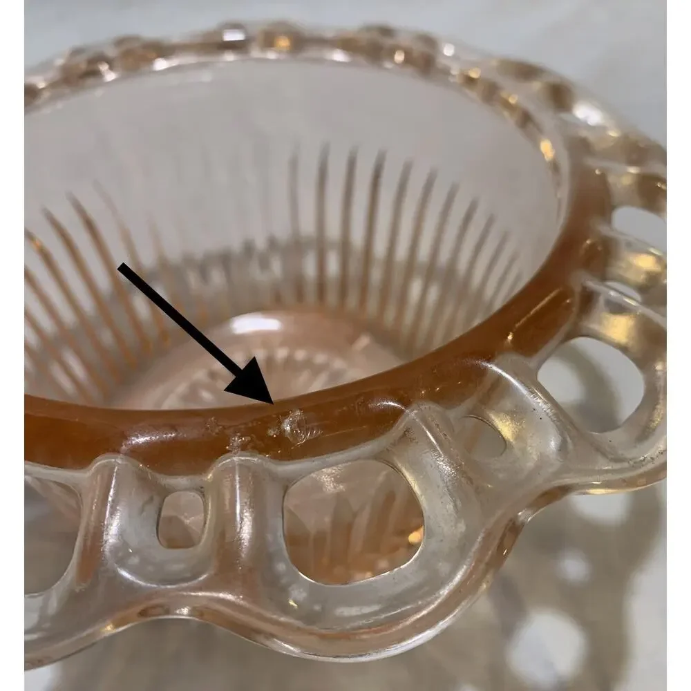 Depression Glass Pink Bowl Flower Old Colony Footed Lace Edge Ribbed Scalloped